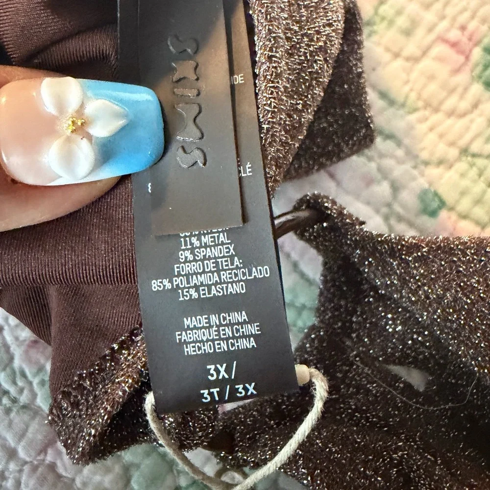 SKIMS Signature Swim Cut-Out Monokini Metallic Glitter Jasper Brown 3X NWT